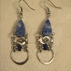 Elegant Blue soda, light gemstone, and alpaca Silver Dangle Earrings handmade